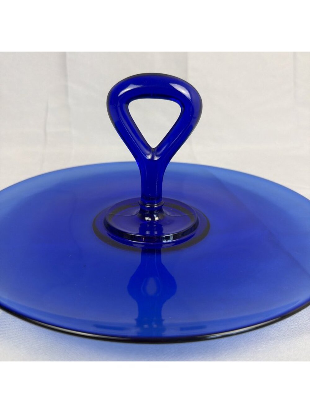11" Vintage Cobalt Blue Tidbit Serving Tray Center Handle Cottagecore Farmhouse